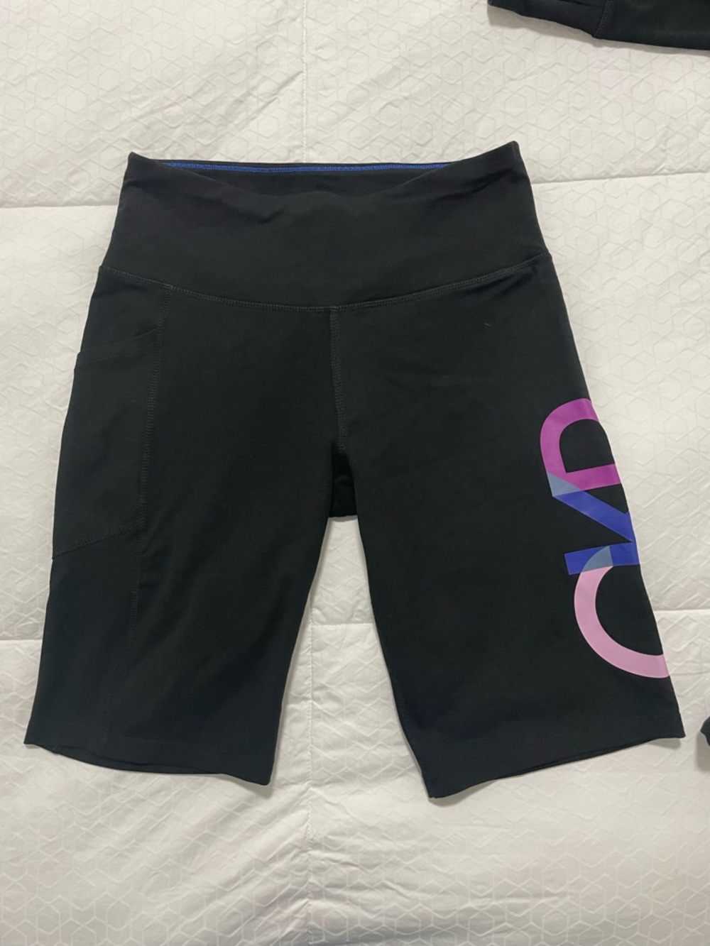 Calvin Klein Black High-Rise Bike Shorts with Gradient Purple & Blue Logo